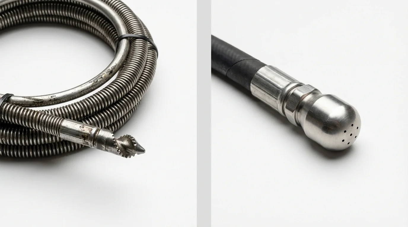 Drain snake cable and hydro jetting nozzle used for drain cleaning in Cowarts, AL