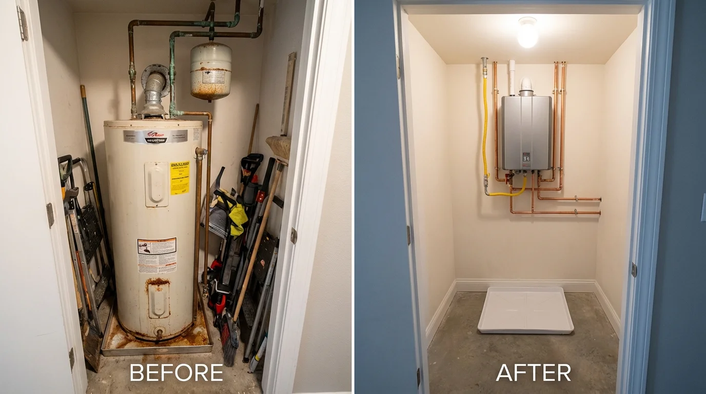 Tank water heater versus wall-mounted tankless unit comparison for Cowarts, AL homeowners