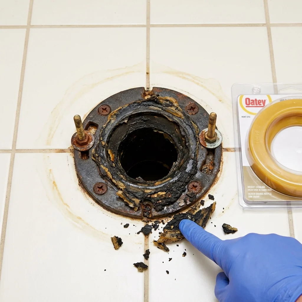 Failed wax ring showing water seepage at the base of a toilet in a Cowarts, AL home