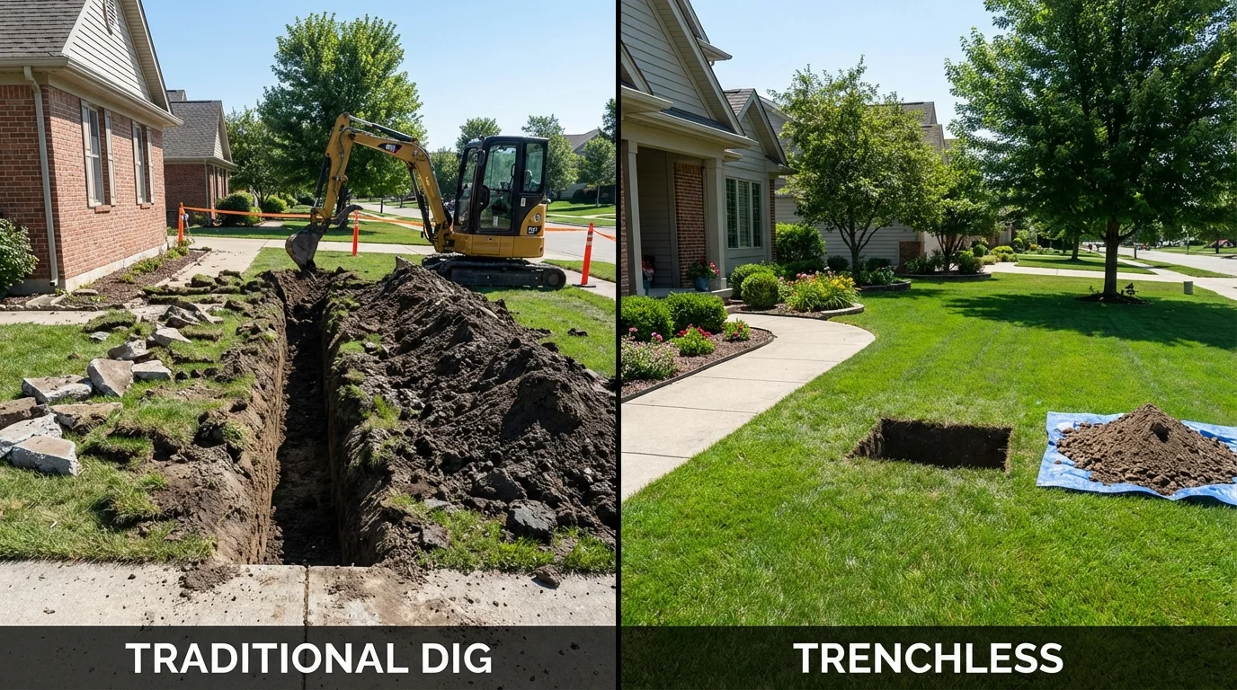 Trenchless sewer repair with minimal yard damage versus traditional excavation in Cowarts, AL